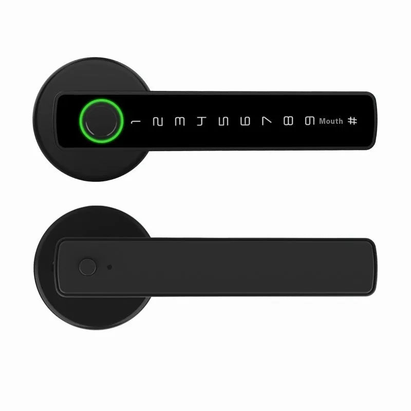 Black spherical handle smart door lock for wooden interior doors with digital keypad.
