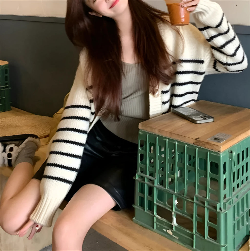 Japanese Korean style collar button cardigan sweater with 3D pattern in pictured colour
