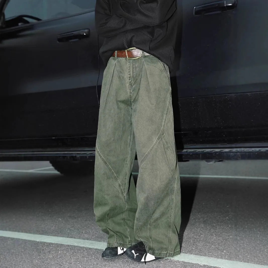 Men's pleated straight-leg trousers in black colour showing front design with micro-elastic fabric