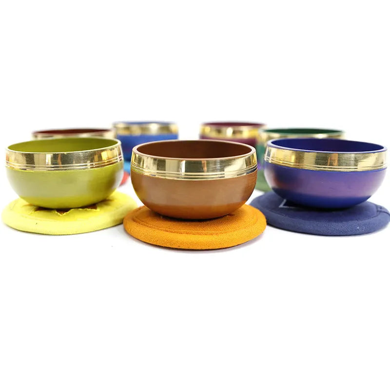 Handmade 7.8cm diameter alloy Himalaya bowl in seven colours for meditation and percussion