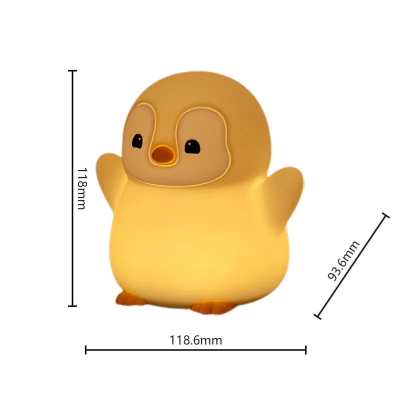 Pat USB rechargeable atmosphere penguin baby night light with 0.7W LED and built-in battery, cute cartoon animal design for kids rooms