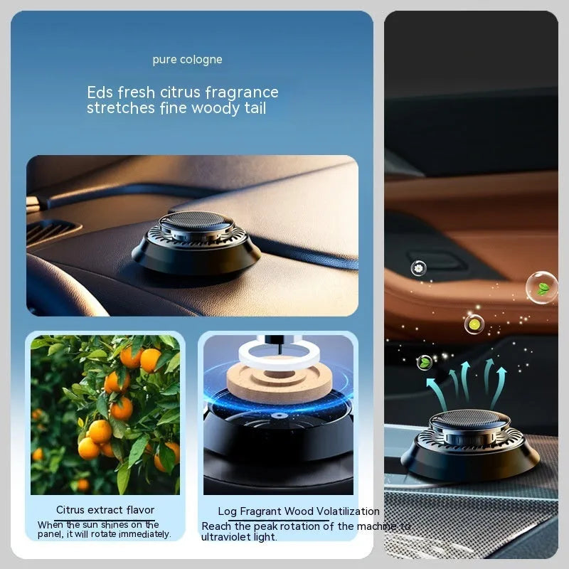 Black electromagnetic solar car aromatherapy de-icing device measuring 84mm on dashboard