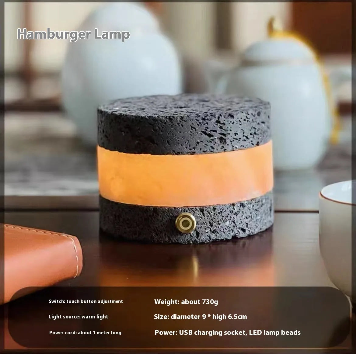 Compact volcanic rock USB night lamp with touch controls and essential oil diffuser