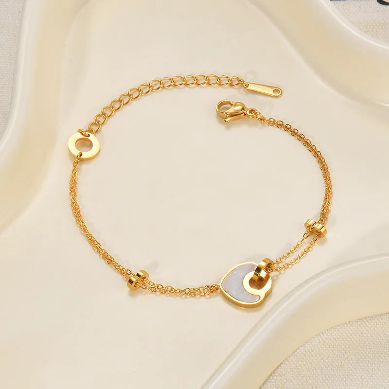 Women's stainless steel and resin bracelet with double-layer heart design in ins style