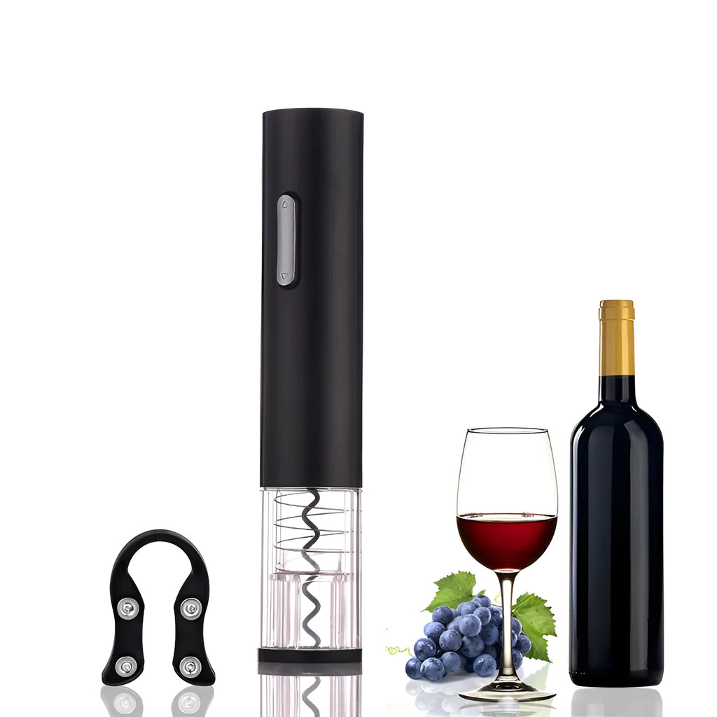Electric wine opener with foil cutter in red, black and white colour options showing compact design