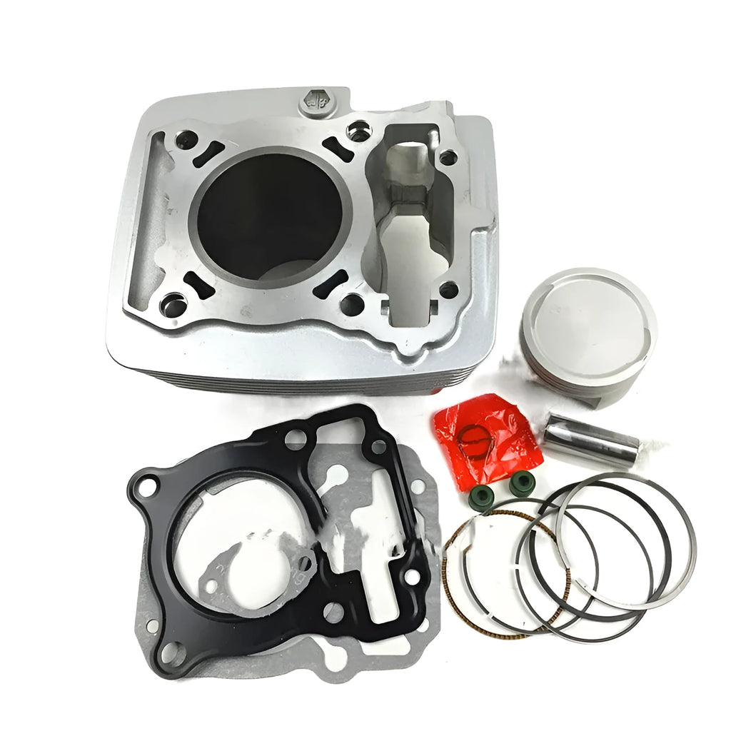 Set of cylinder, piston, rings, gasket and sleeve for 150cc motorcycle engine, 57.3mm bore, silver colour