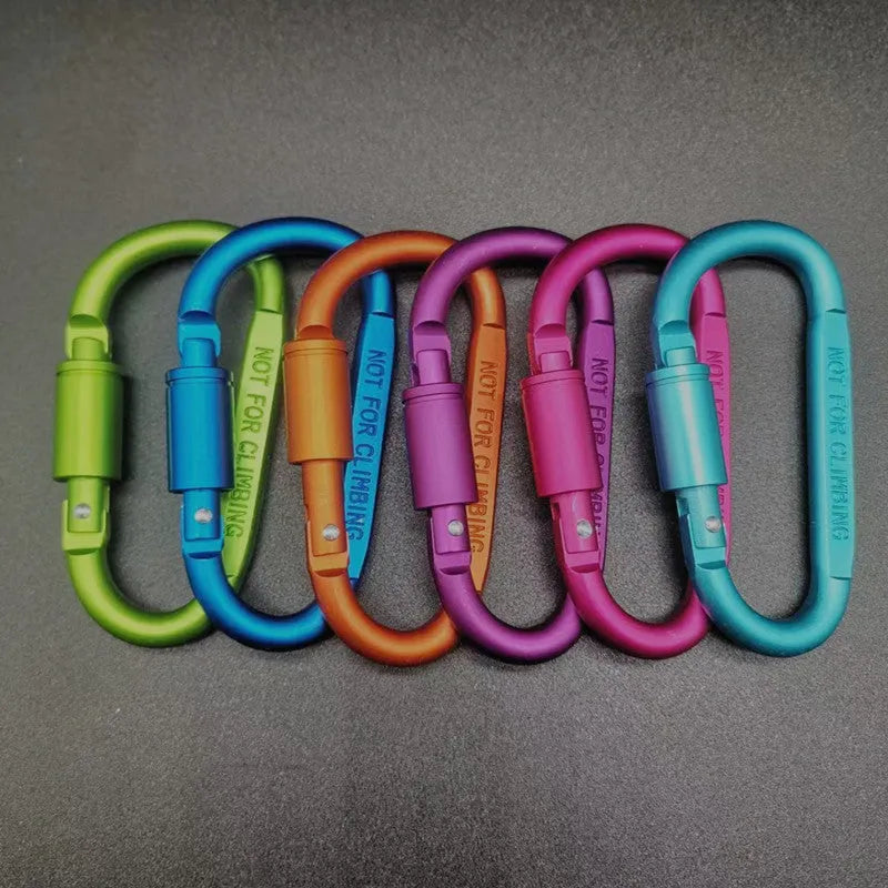 Aluminium D-type locking carabiner with 8cm flat profile in bright colours