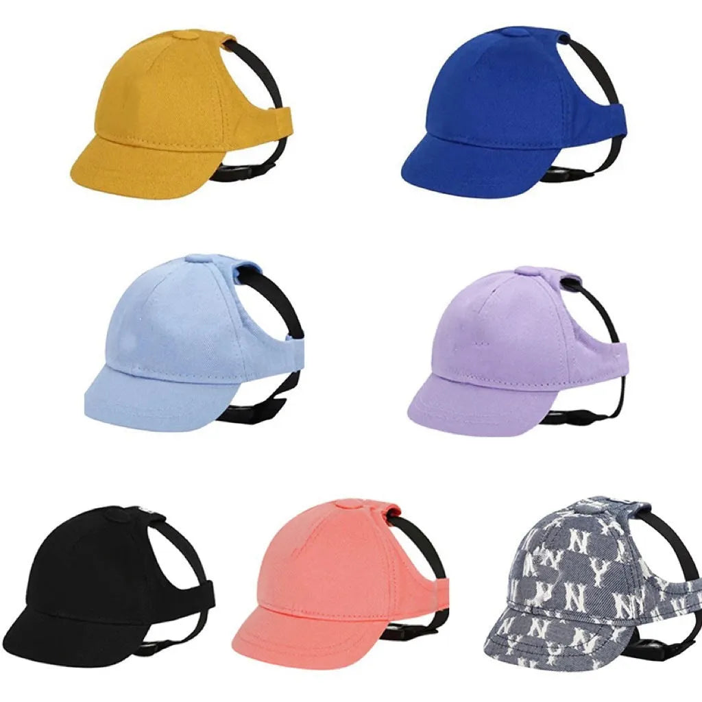 Cotton sun-proof exposed ears pet baseball cap in apricot with adjustable strap, suitable for dogs and cats.