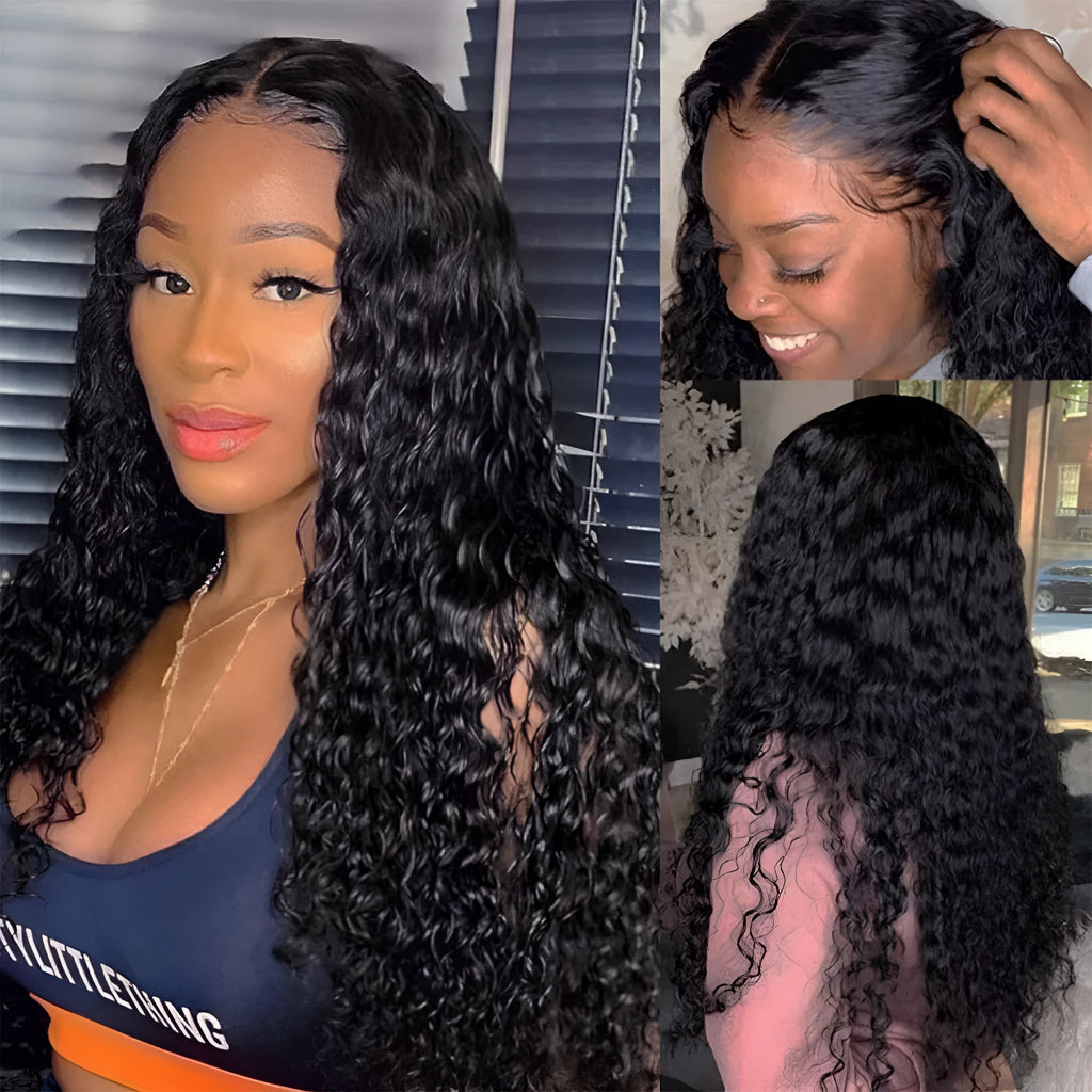 Curly real human hair lace wig for women, full hand-woven, 150 density, brown colour in long length on mannequin head