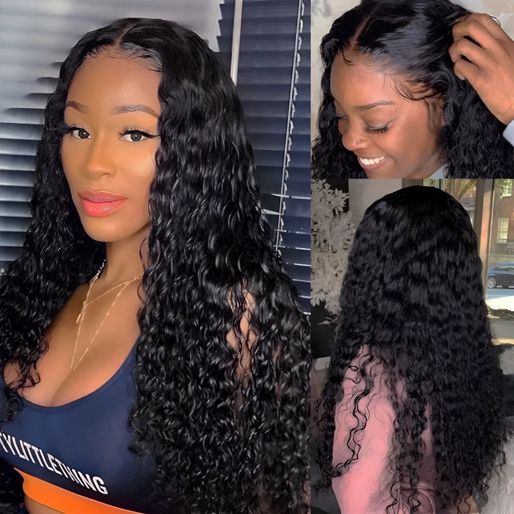 Curly real human hair lace wig for women, full hand-woven, 150 density, brown colour in long length on mannequin head