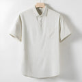 Men's loose linen T-shirt with lapel collar in optic linen colour.