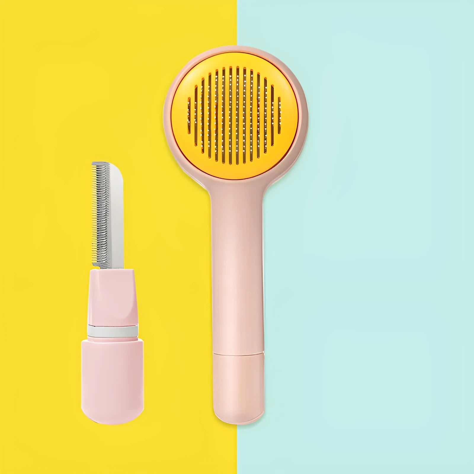 Pink cat and dog grooming comb with one-key hair removal, 21x8cm ABS needle comb