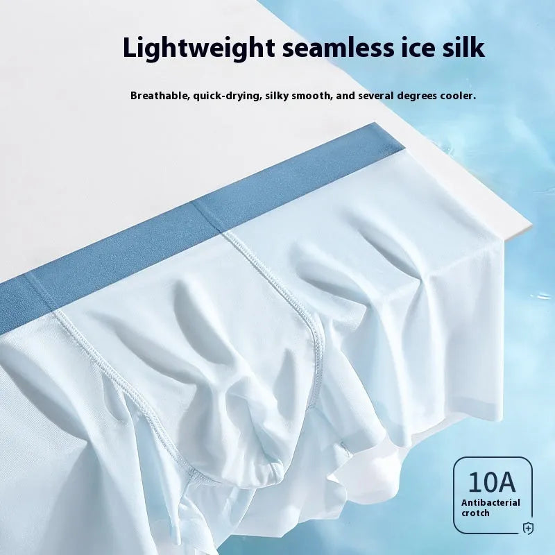 Ice silk men's shorts in bean green colour with seamless knitted design and mid-waist fit.