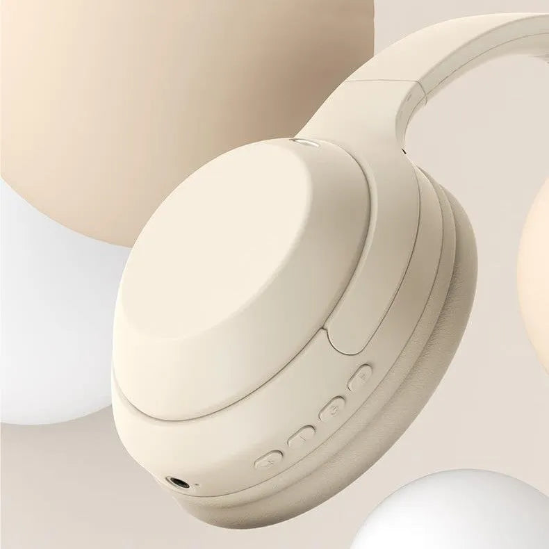 Bluetooth headphone head-mounted with mic noise-canceling ABS charcoal black brown creamy white