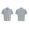 Men's black loose fit polo shirt with a square collar decorated with white embroidery and sequins.