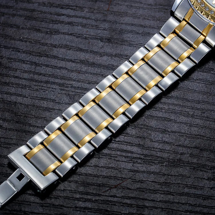 Fashionmonger men's automatic mechanical wristwatch with luminous hands on a metal bracelet.