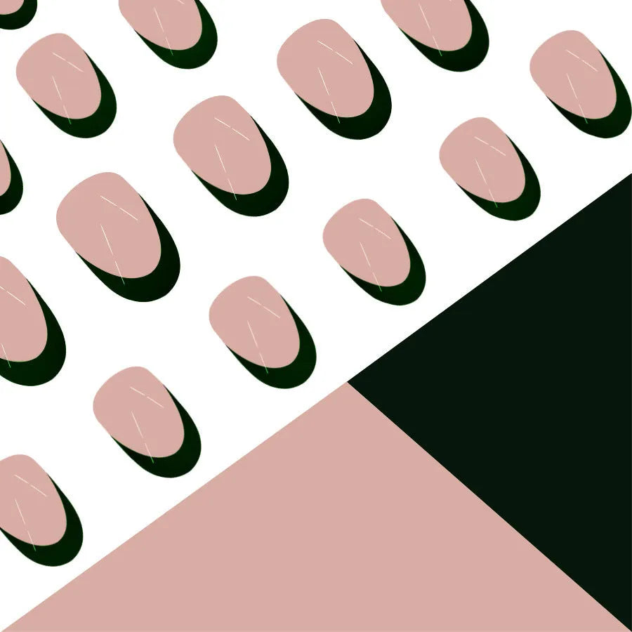 Simple black French style almond shape press-on nails 24-piece set J049