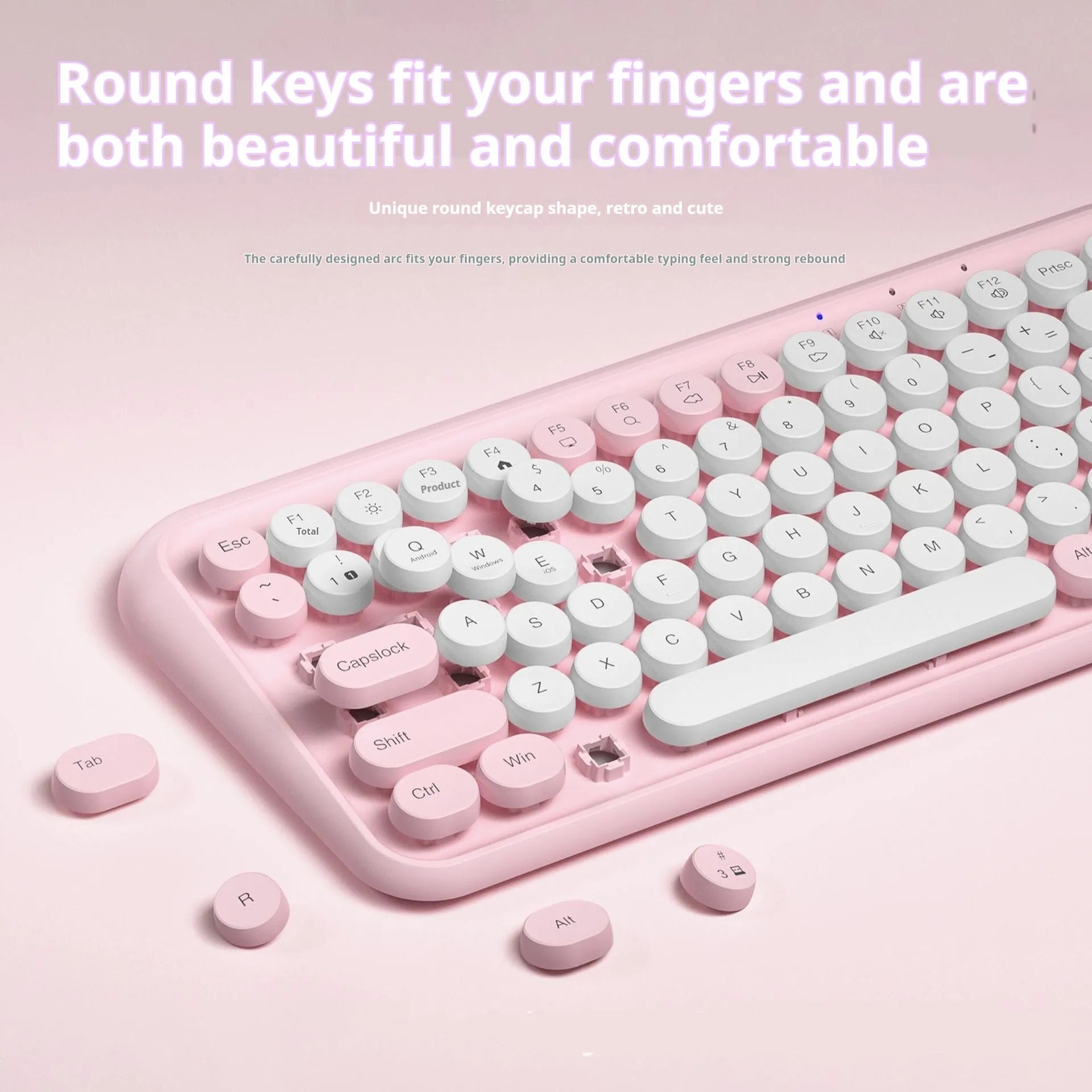 Pink dual-mode wireless Bluetooth keyboard with 84 keys and portable design