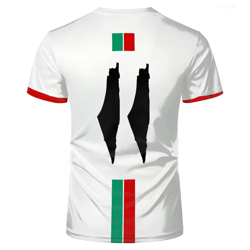 3D printed football t-shirt in black or white spandex with dark graphic design and half sleeves