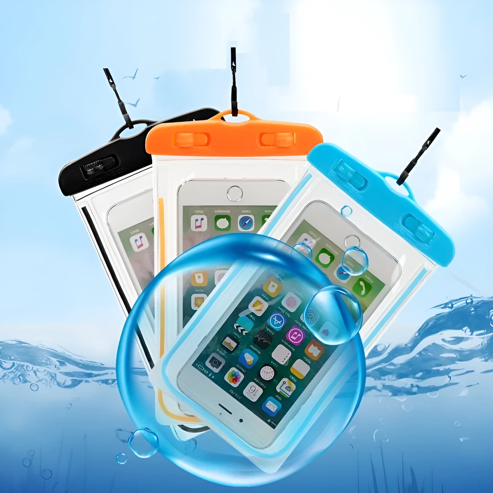 Waterproof luminous phone case in multiple colours for outdoor sports and water activities