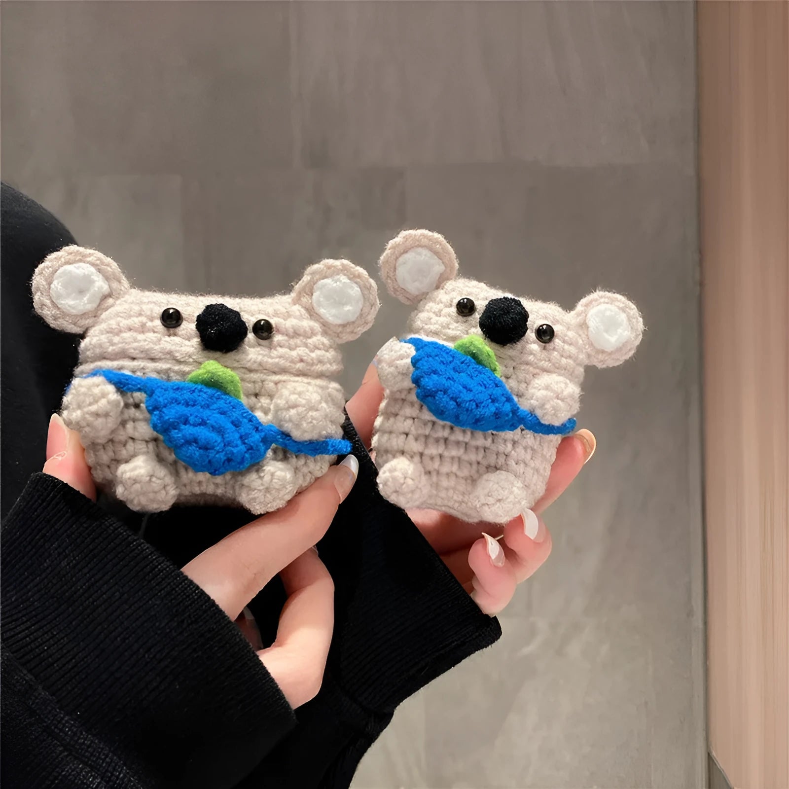 Handmade knitted backpack AirPods case with koala bear ears for multiple generations