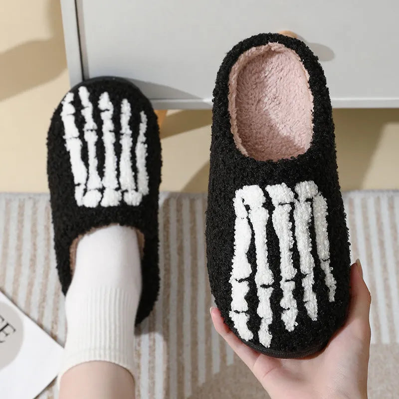 Halloween cartoon ghost hand thermal cotton slippers with suede upper and rubber non-slip sole indoor footwear