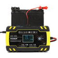 12V 24V vehicle battery charger with screen display showing charging parameters