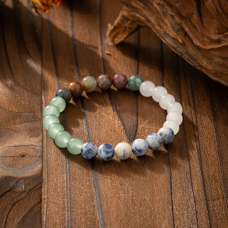 Bohemian vintage necklace and bracelet set with geometric round stone beads in electroplated finish
