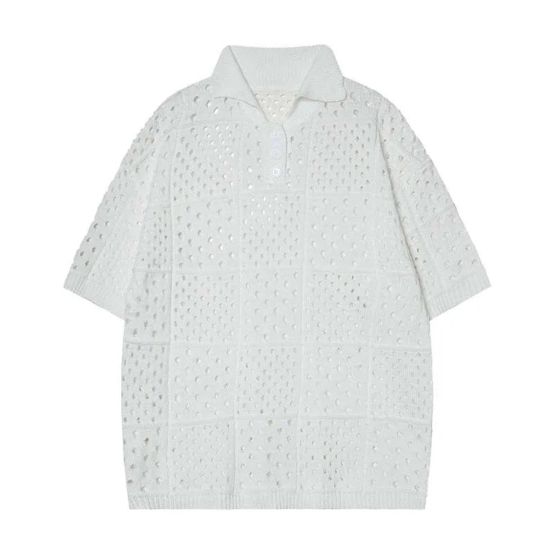 Solid colour short-sleeved polo shirt in loose fit cardigan style for teenagers
