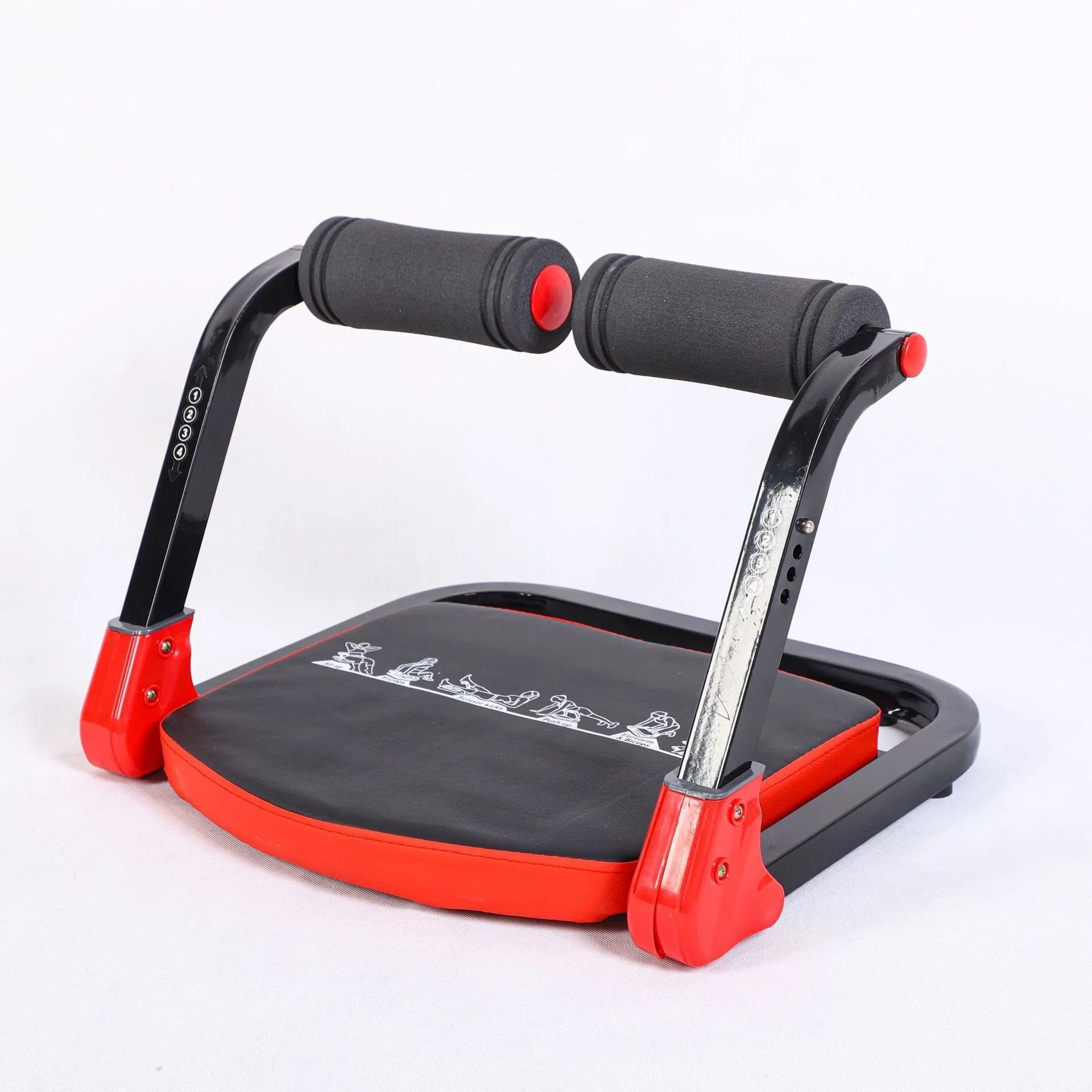 Mini multifunctional abdominal exercise device in sky blue and red colour options.