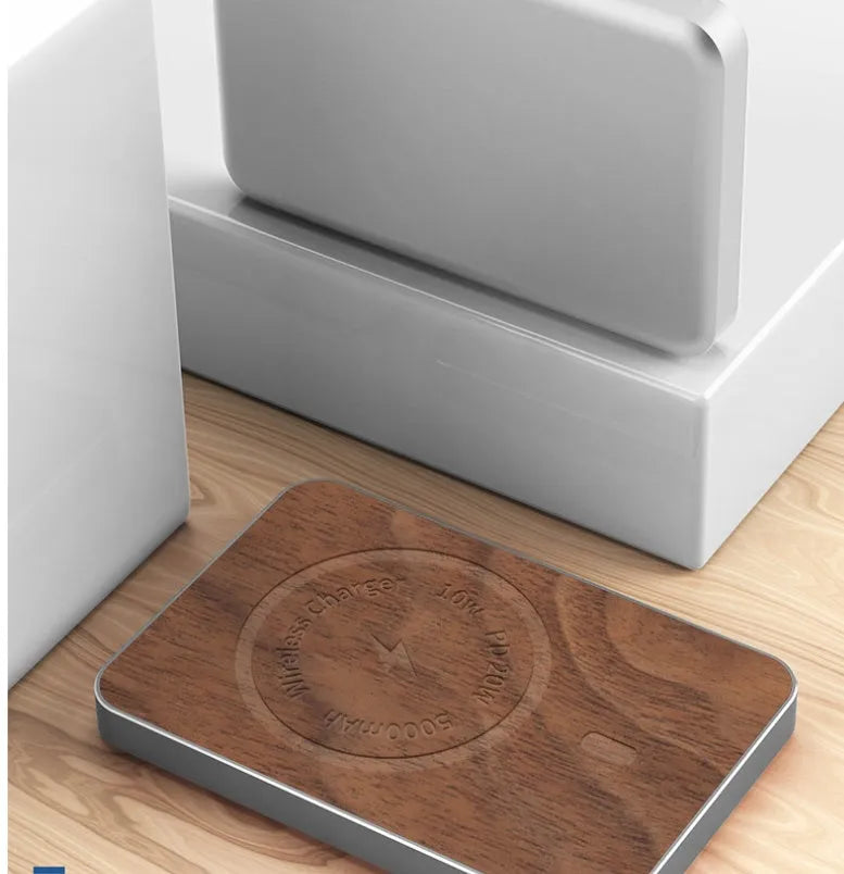 Khaki magnetic wireless charging bank with 5000mAh polymer battery and alloy case