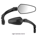 Black rotatable bicycle rearview mirror with large acrylic reflective surface mounted on handlebars.