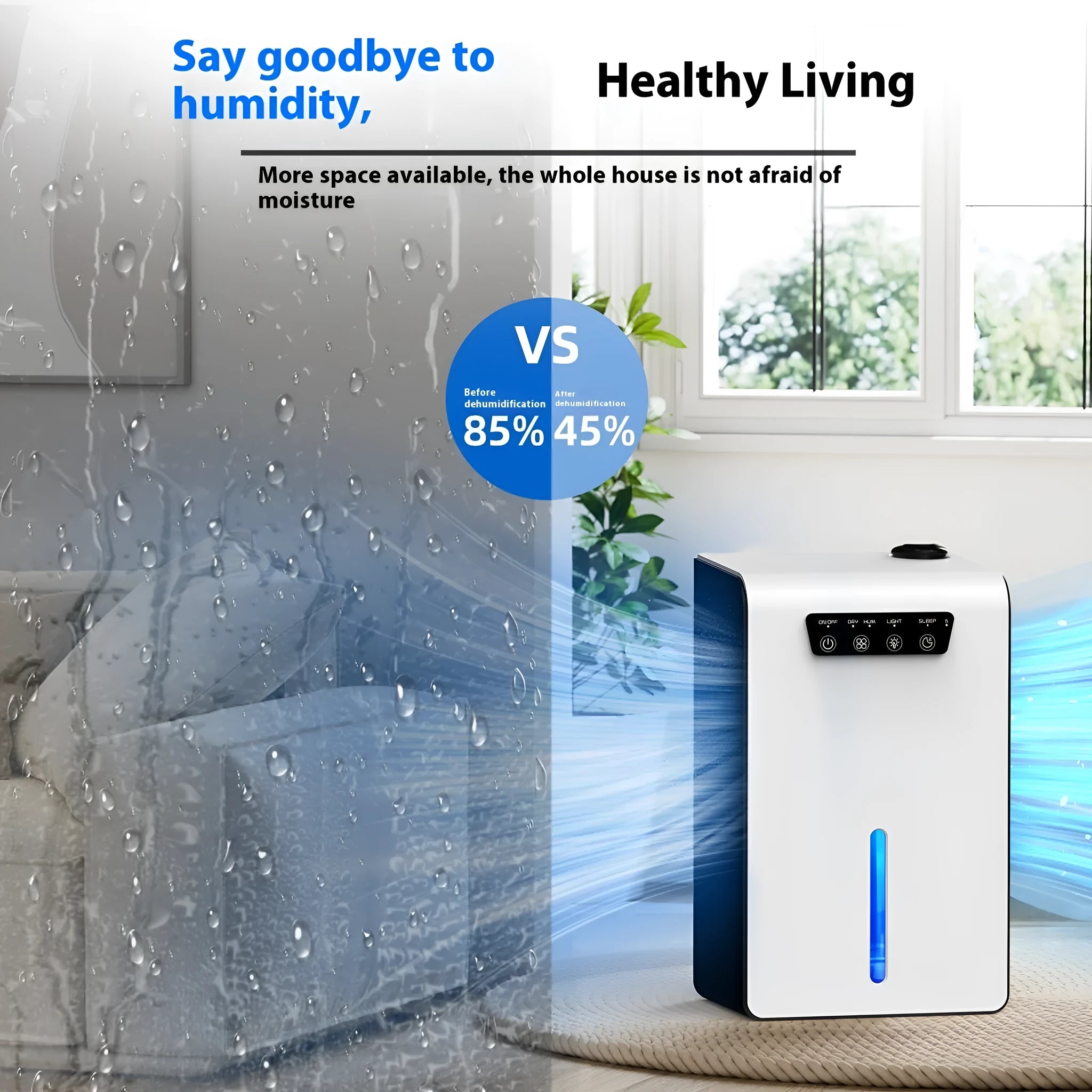 Milky white plastic household dehumidifier for bedrooms and small spaces up to 20 square metres