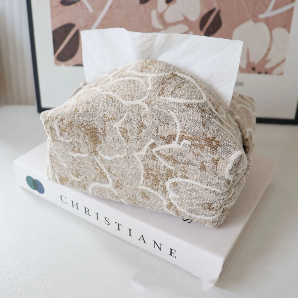Chinese style pastel floral cotton tissue box in beige, blue, or brown for living room