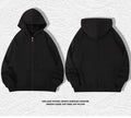 Men's plus size zipper hooded sweater in charcoal grey, showing front zipper and top stitching pockets