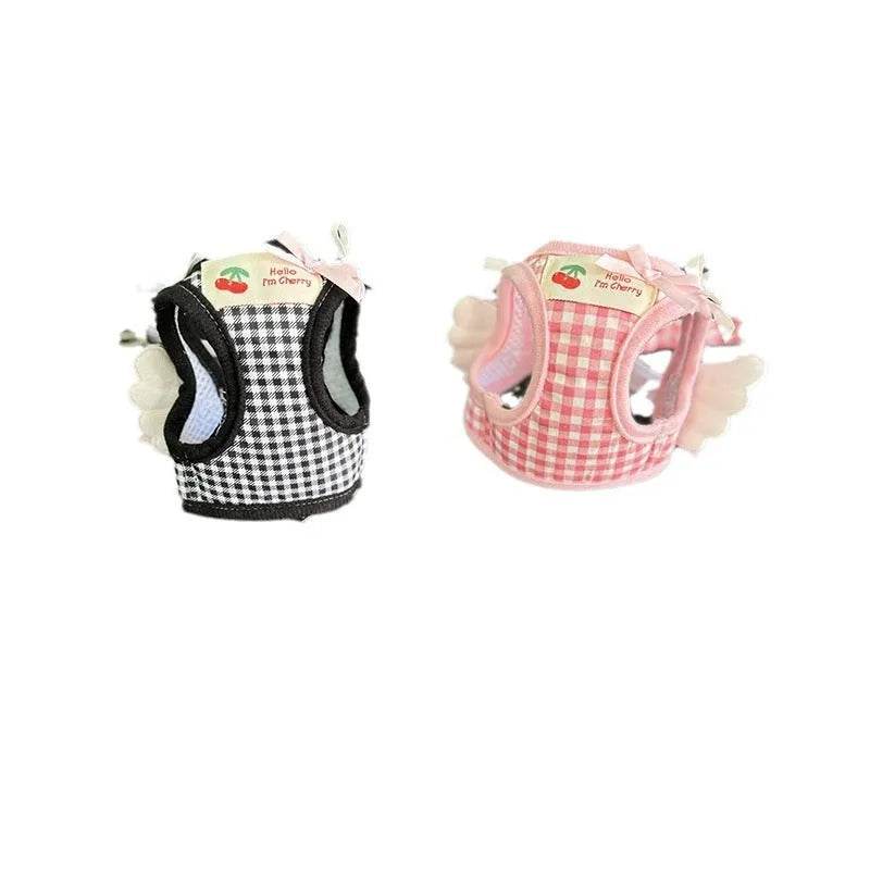 Pink and black cotton chest and back hand holding rope for small dogs in six sizes.