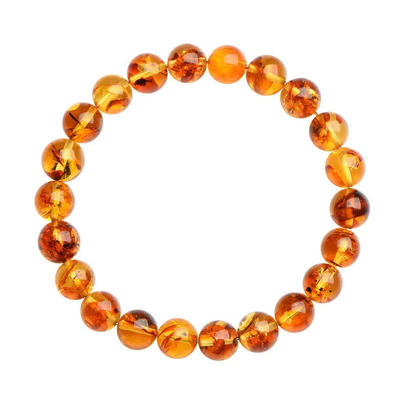 Natural yellow piebald amber bracelet with polished geometry beads for water purification