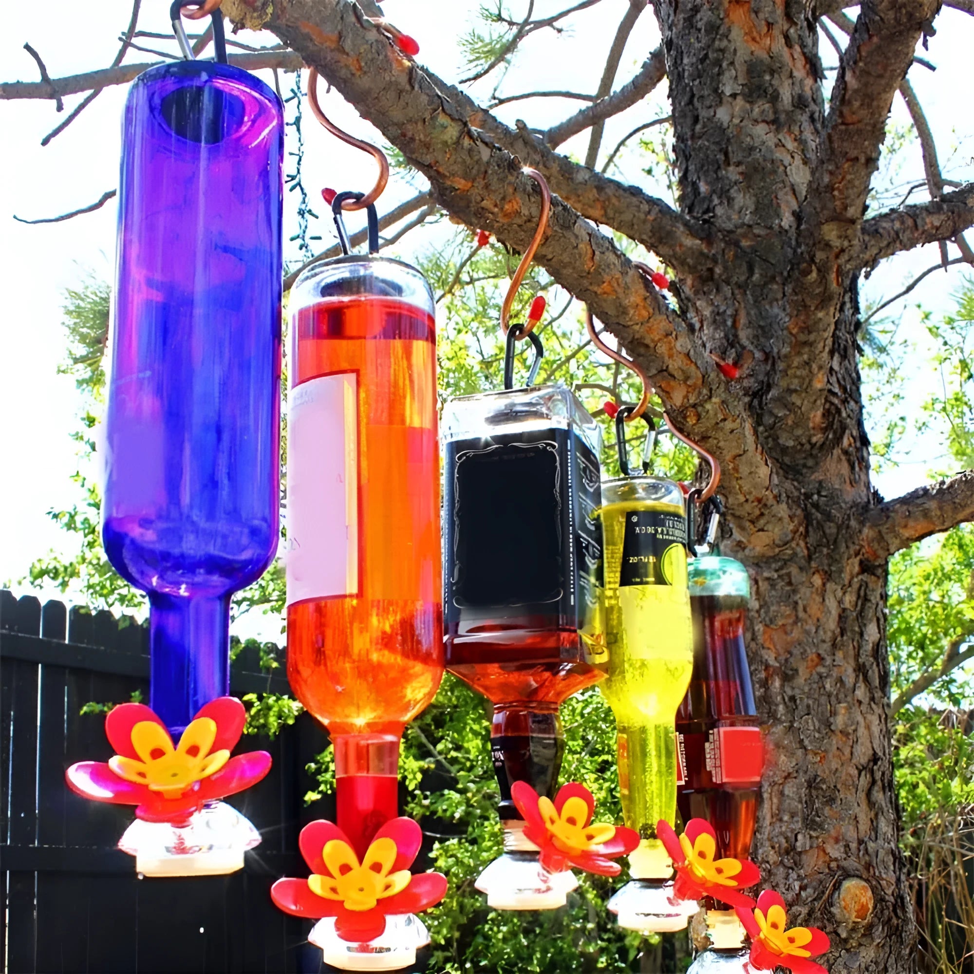 Outdoor wine bottle bird feeder for garden courtyard decoration with single head option