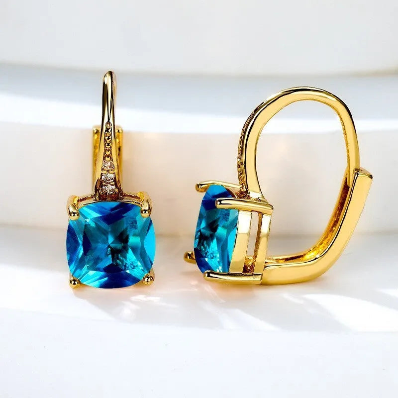 Square zircon geometric ear hook earrings in electroplated copper with Korean style design