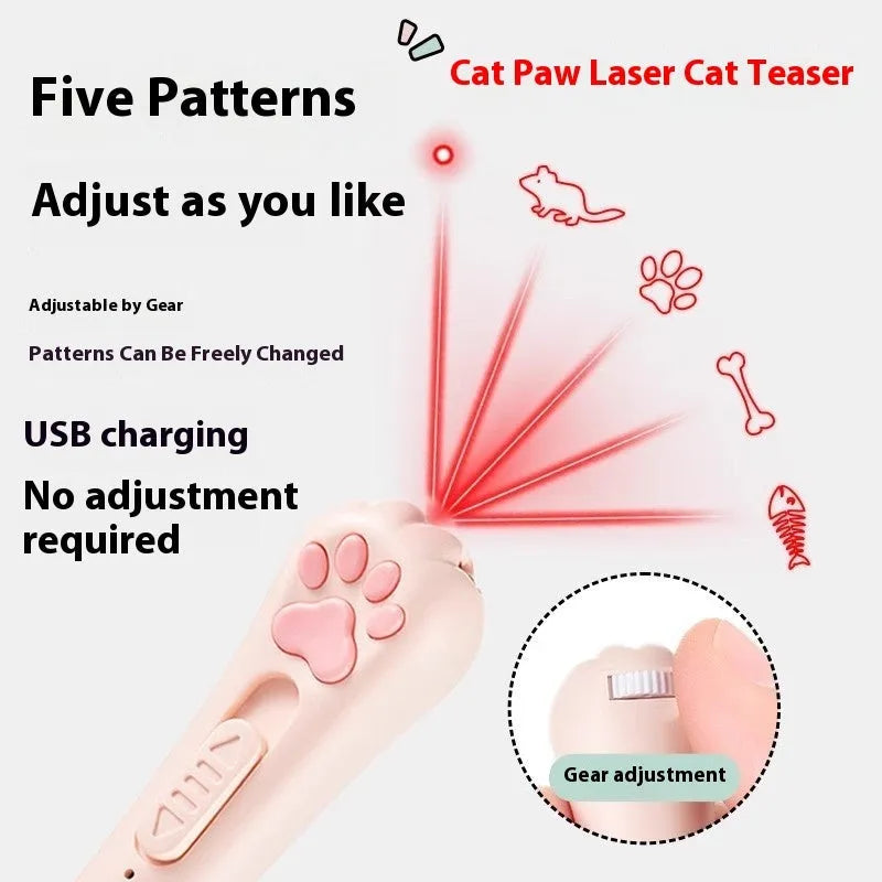 Plastic cat teaser pen light toy in cream white, pink, or sky blue colours with self-hi feature