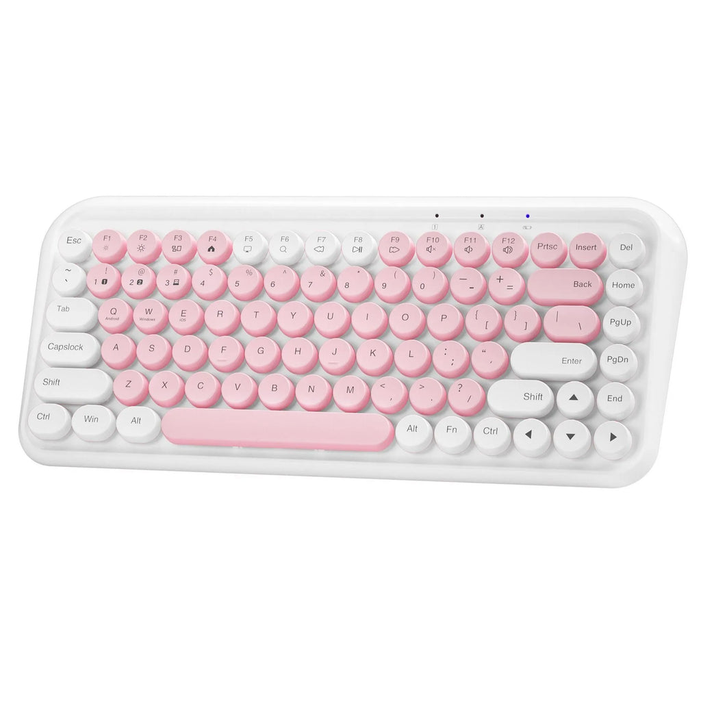Pink dual-mode wireless Bluetooth keyboard with 84 keys and portable design