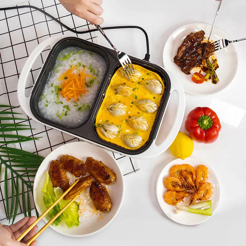 White or green dual-use electric frying oven caldron appliance with mechanical controls