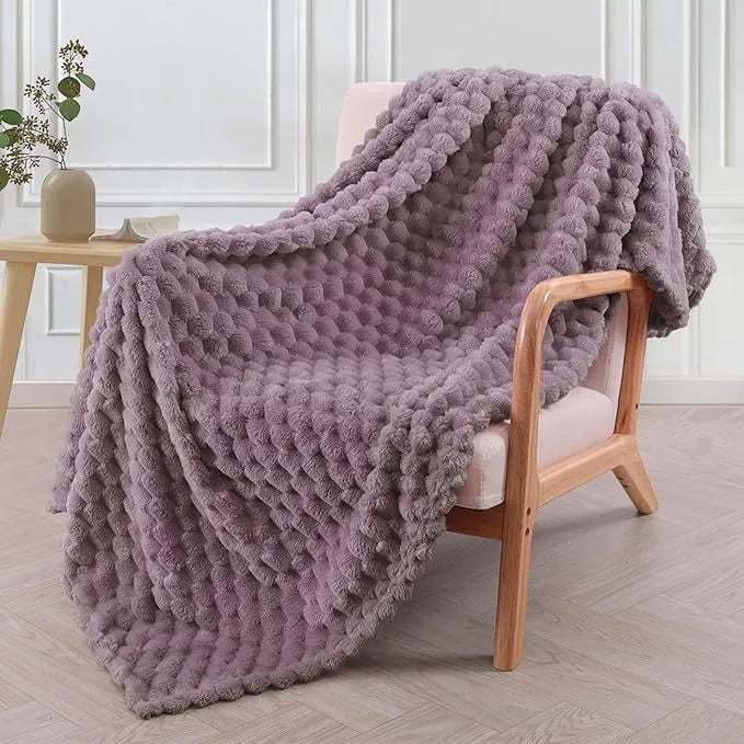 Children's soft plaid polyester blanket in camel colour, shown in a 90x90 inch size.