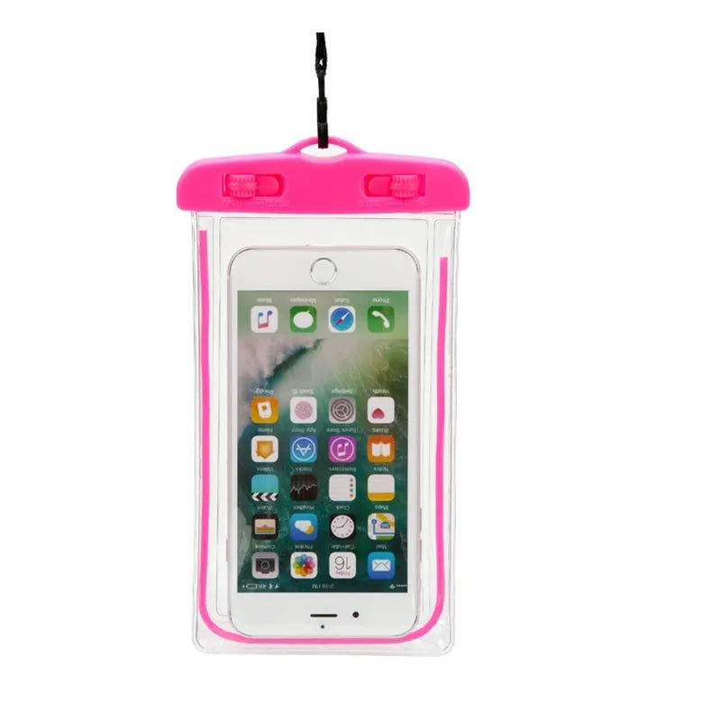 Waterproof luminous phone case in multiple colours for outdoor sports and water activities
