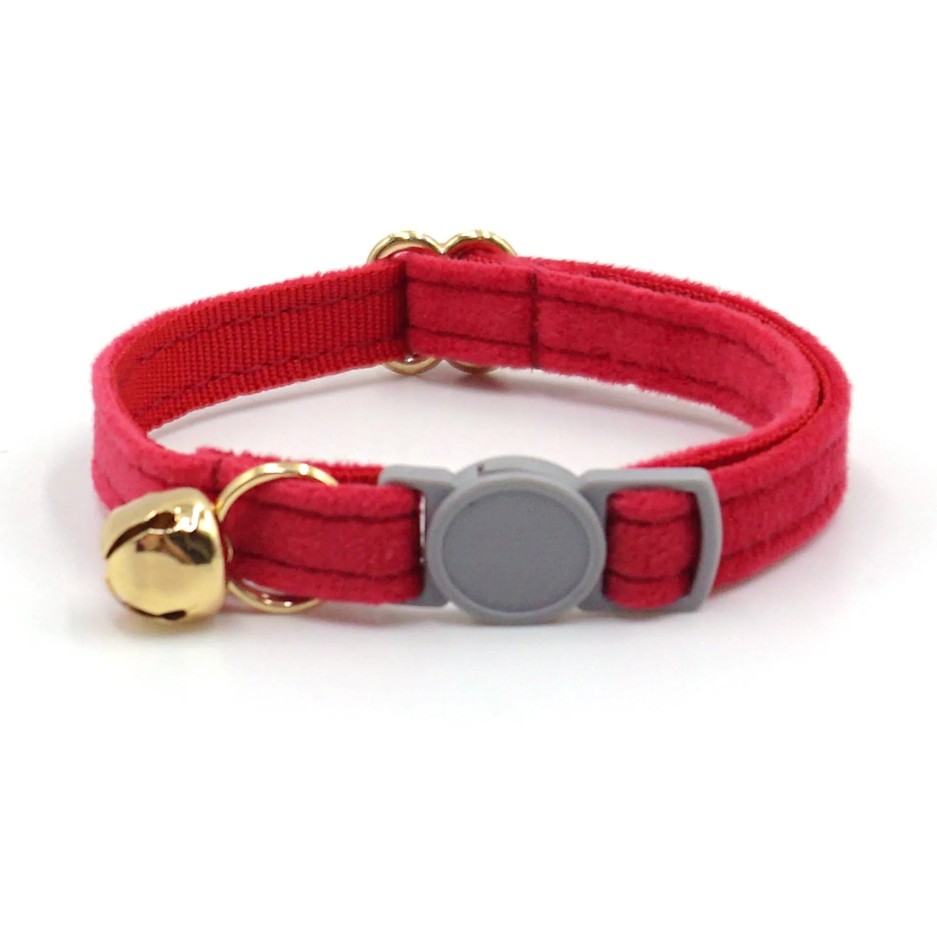 Cloth safety buckle cat collar with bell in brown corduroy on a cat