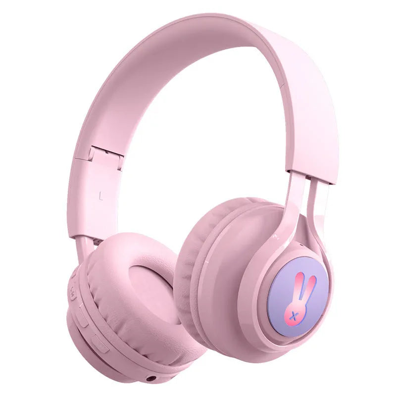 Wireless children's headphones with RGB lights in bunny pink or purple colour