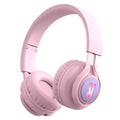 Wireless children's headphones with RGB lights in bunny pink or purple colour