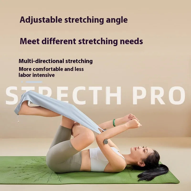 Grey or pink yoga stretching tool for shoulder back hip flexibility exercises