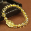 Yellow leather cord bracelet with artificial crystal Pi Xiu charm in Chinese simple style