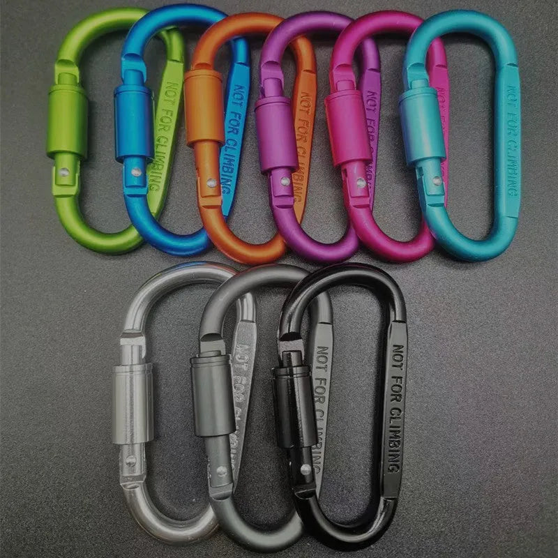 Aluminium D-type locking carabiner with 8cm flat profile in bright colours
